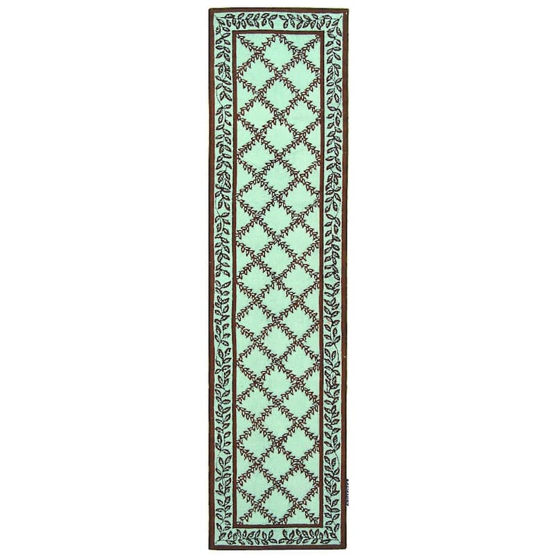 SAFAVIEH Handmade Chelsea Sunstripe Trellis French Country Wool Rug - 2'6" x 10' Runner - Blue/Brown