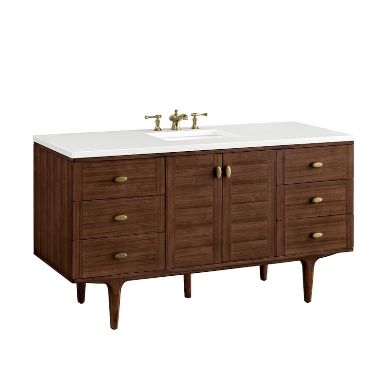 James Martin Vanities 670-V60S-3WZ Amberly 60" Single Basin Vanity Set - Mid-Century Walnut - Walnut Finish
