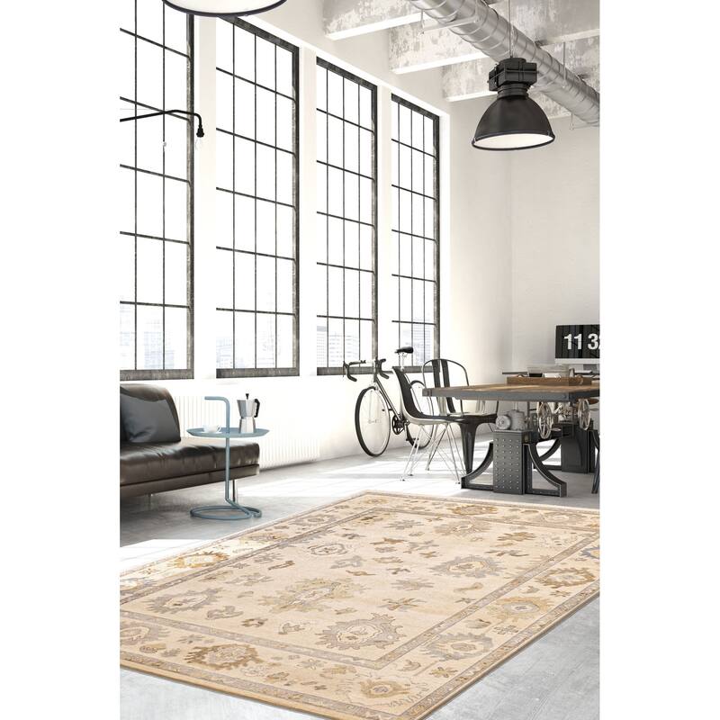 ECARPETGALLERY Hand-knotted Modern Oushak Ivory Wool Rug - 7'9 x 10'1