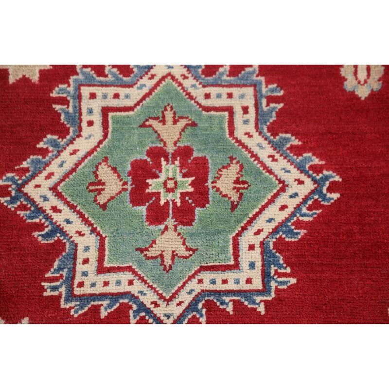 Hand Knotted Oriental 100% Wool Carpet Traditional Geometric Red Kazak Area Rug - 9' 10'' X 6' 8''