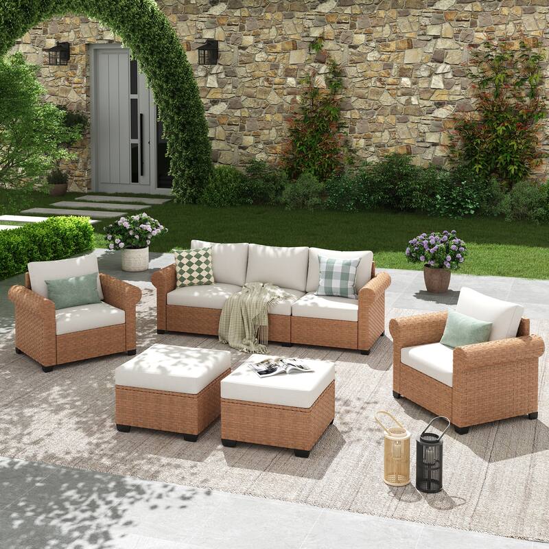 5-Piece Outdoor Garden Patio Sofa Conversation Set - Beige