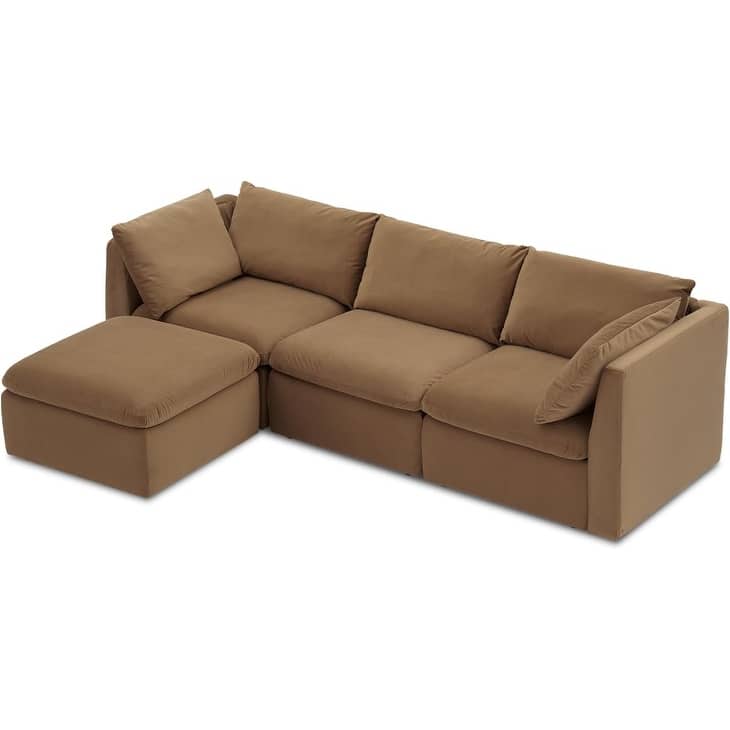 Mopio Macy Modular Sectional Sofa, Modern Couch with Ottoman Chaise Brown - Hazelnut Brown - Reversible