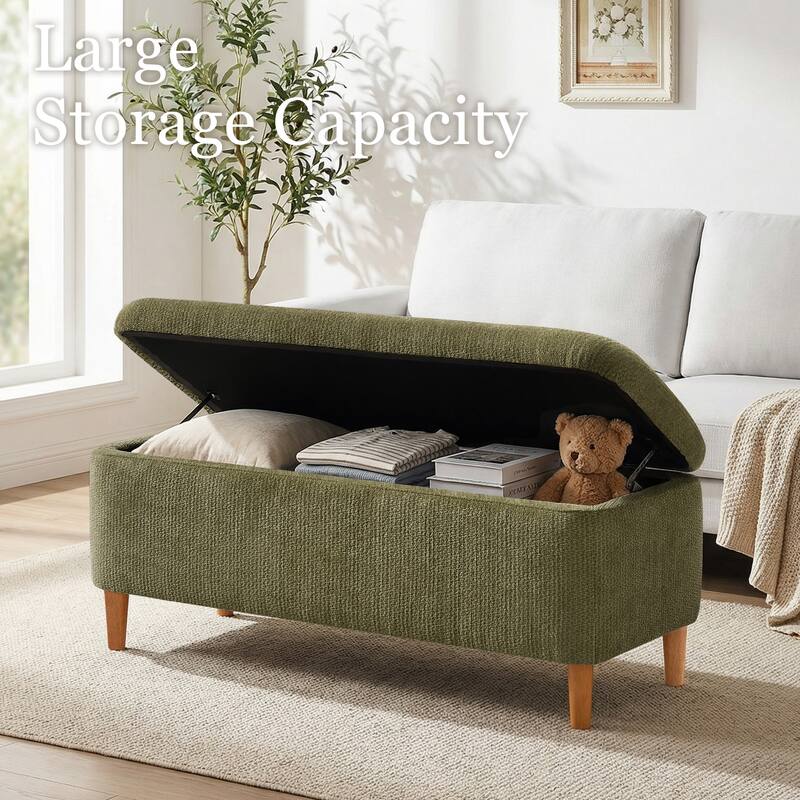 39in Soft Chenille Fabric Storage Ottoman Bench for Bedroom / Entryway Bed Foot / Living Room，Upholstered Entryway Bench