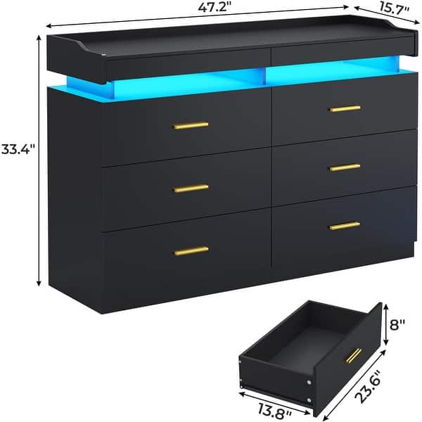 Led Between Drawers 6 Drawer Dresser 2 Pull-Out Tray LED Light Chest of Drawers - Bed Bath ...