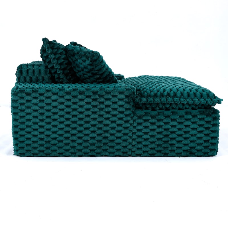 Versatile Chaise Lounge Couch Floor Standing Sofa Chair Turtle Fleece Single Accent Chiar with Pillows and Streamlined Armrests
