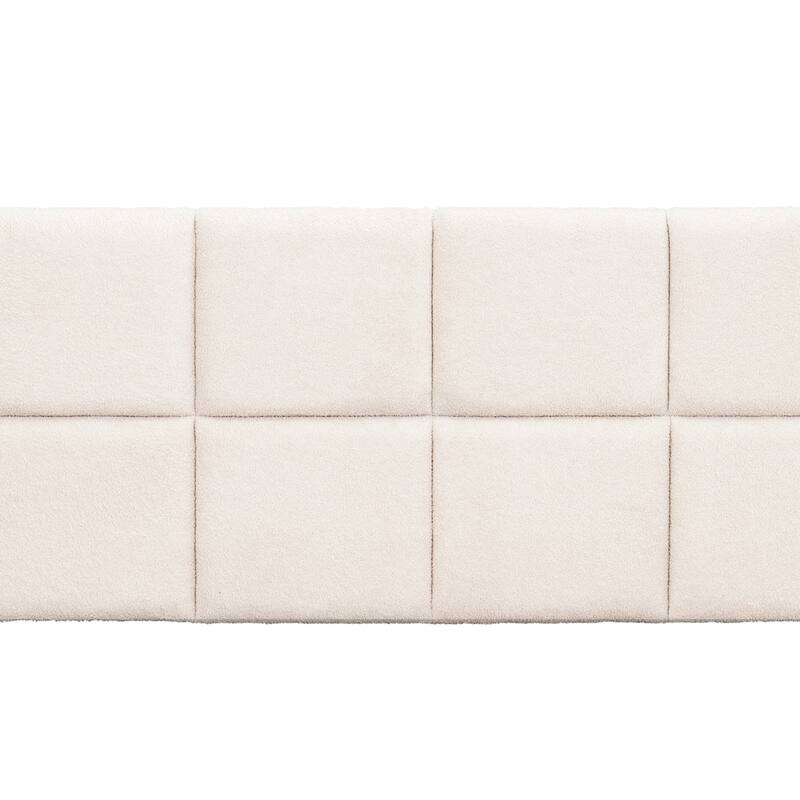 Roomfitters Queen Boucle Platform Bed Frame with Square-Stitched Headboard, Upholstered Mid-Century Modern Mattress Base, Beige