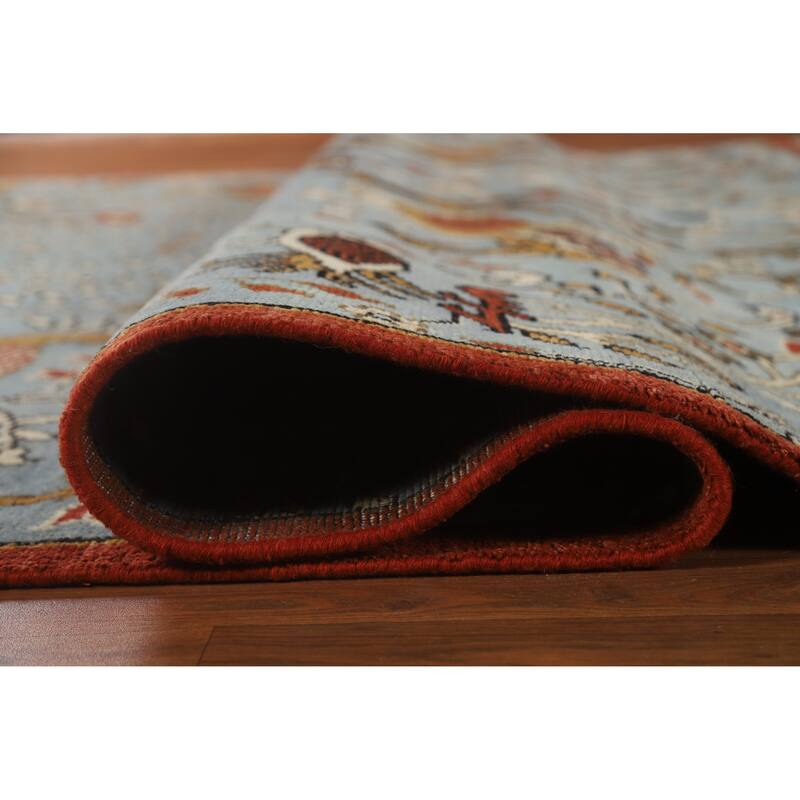 Hand Knotted Oriental 100% Wool Carpet Traditional All-Over Navy Blue & Blues Ziegler Area Rug - 13' 9'' X 9' 7''