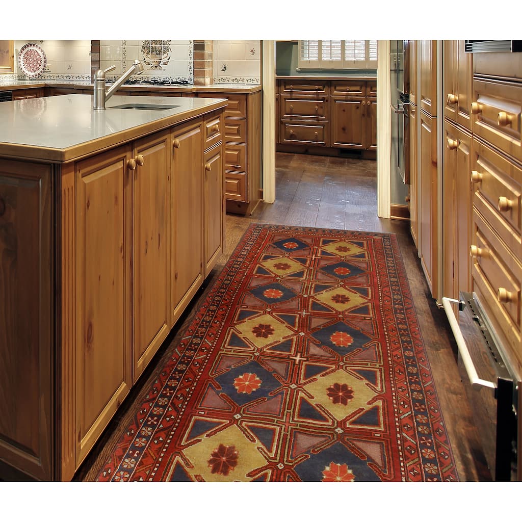 Fine Vintage Distressed Alborz Red/Navy Runner - 4'2" x 10'6"