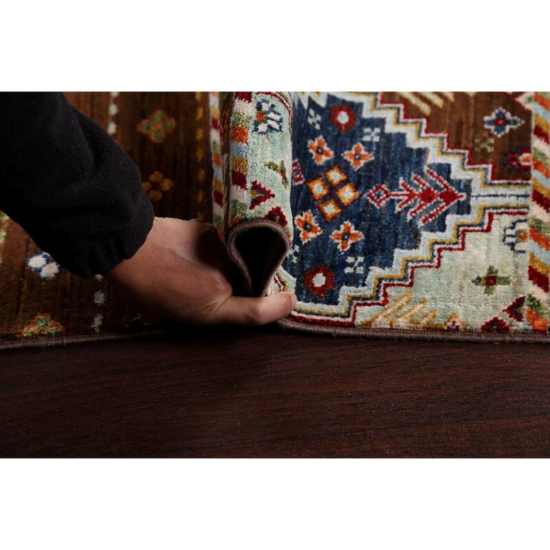 Brown Geometric Kazak Persian Living Room Area Rug Wool Hand-knotted - 6'9" x 9'9"