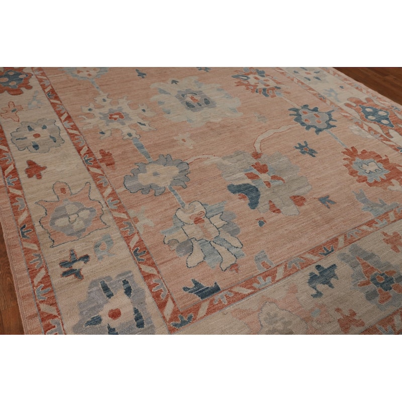 Oushak Turkish Area Rug Handmade Pink Vegetable Dye Wool Carpet - 9'2"x 11'8"