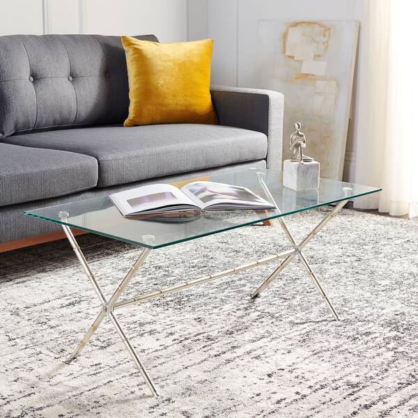 slide 2 of 9, SAFAVIEH Treasures Brogen Bronze-ish Silver/ Glass Top Accent Table - 37.4" x 19.7" x 17"