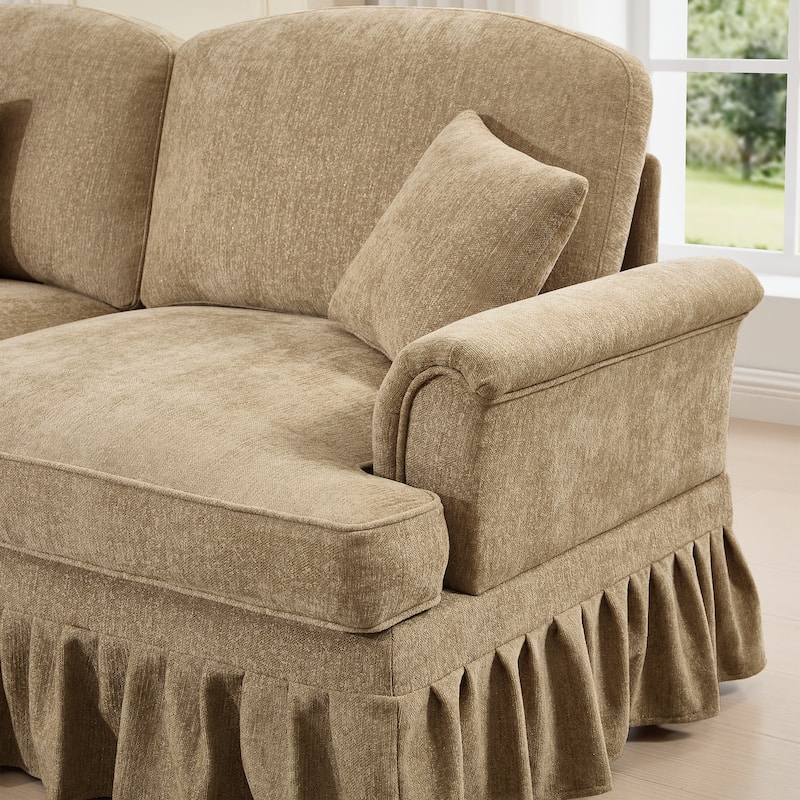 Mid-Century 2-Seat Sofa Couch with Flared Arms & Removable Ruffled Skirts, Retro Chenille Upholstered Loveseat for Living Room