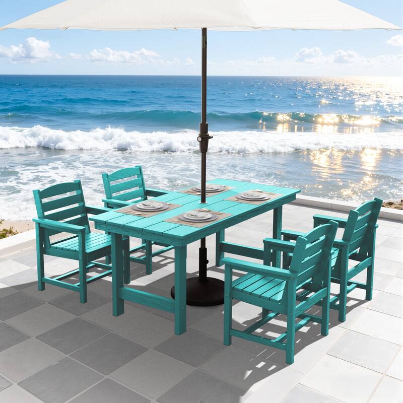5-Piece HDPE Outdoor Dining Table Sets with Umbrella Hole - 1-Table 4-Chairs