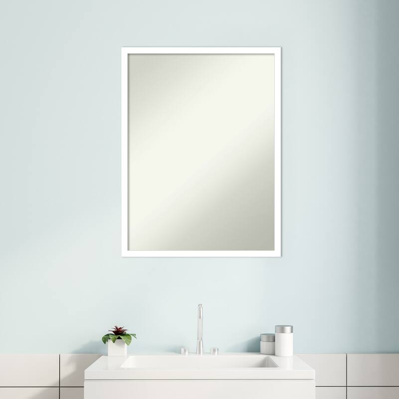 Non-Beveled Wood Bathroom Wall Mirror - Svelte White Frame