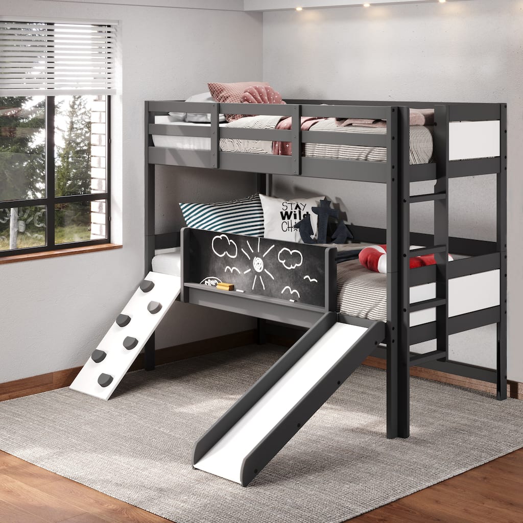 Arts & Play Twin over Twin Chalkboard Bunkbed in Dark Grey