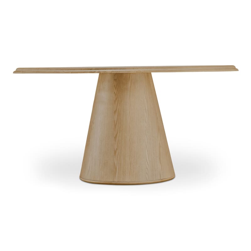 NADAAL STUDIOS Lumiel Round Dining Table for 8, Solid Ash Wood Top & Veneer Base, Black Metal Panel