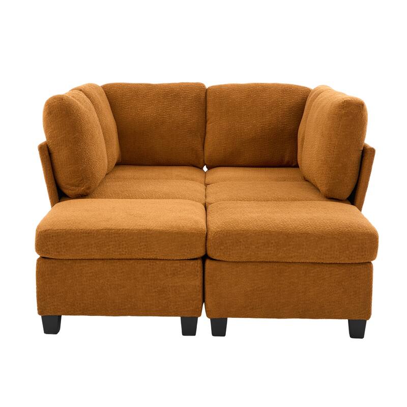 Modular Sleeper Sofa Bed U-shaped Sectional Couches with Hidden Storage Seat and Ottomans, Freely Combinable Chaise Lounge Sofa