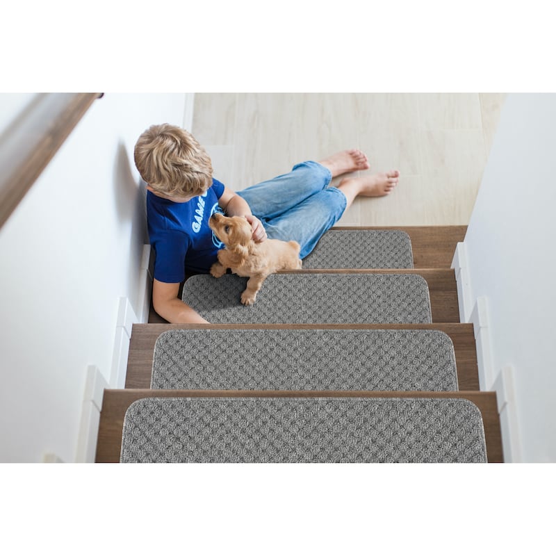 Beverly Rug Non Slip Stair Treads for Wooden Steps, 8''x26'' - Set of 15 - Grey