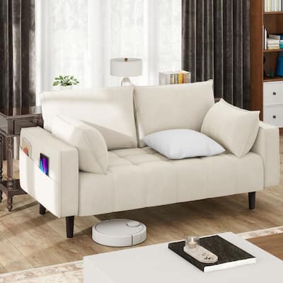 Moasis 56" Velvet Tufted Loveseat Sofa with Button Tufted Seat and Side Storage Pocket