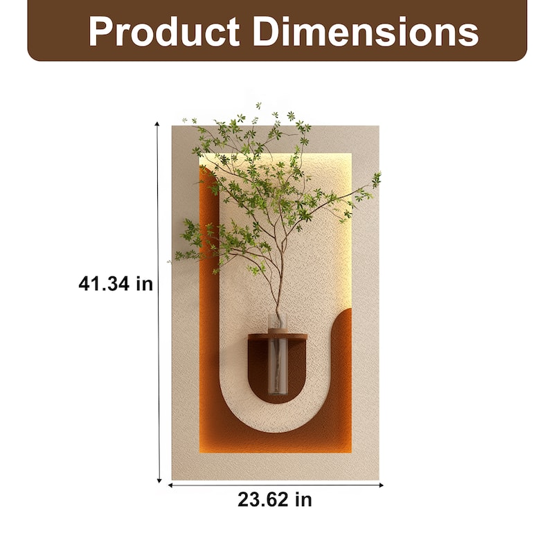 Adjustable 3-Color LED Sandstone Wall Decor with Simulated Green Plants, Glass Vase & Rabbit Statue, Remote Control Light Strips