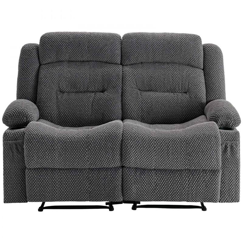 Grey Corduroy Recliner Loveseat with Vibration Massage, Lumbar Heat and USB Ports - 63 x 37 x 42.9 in