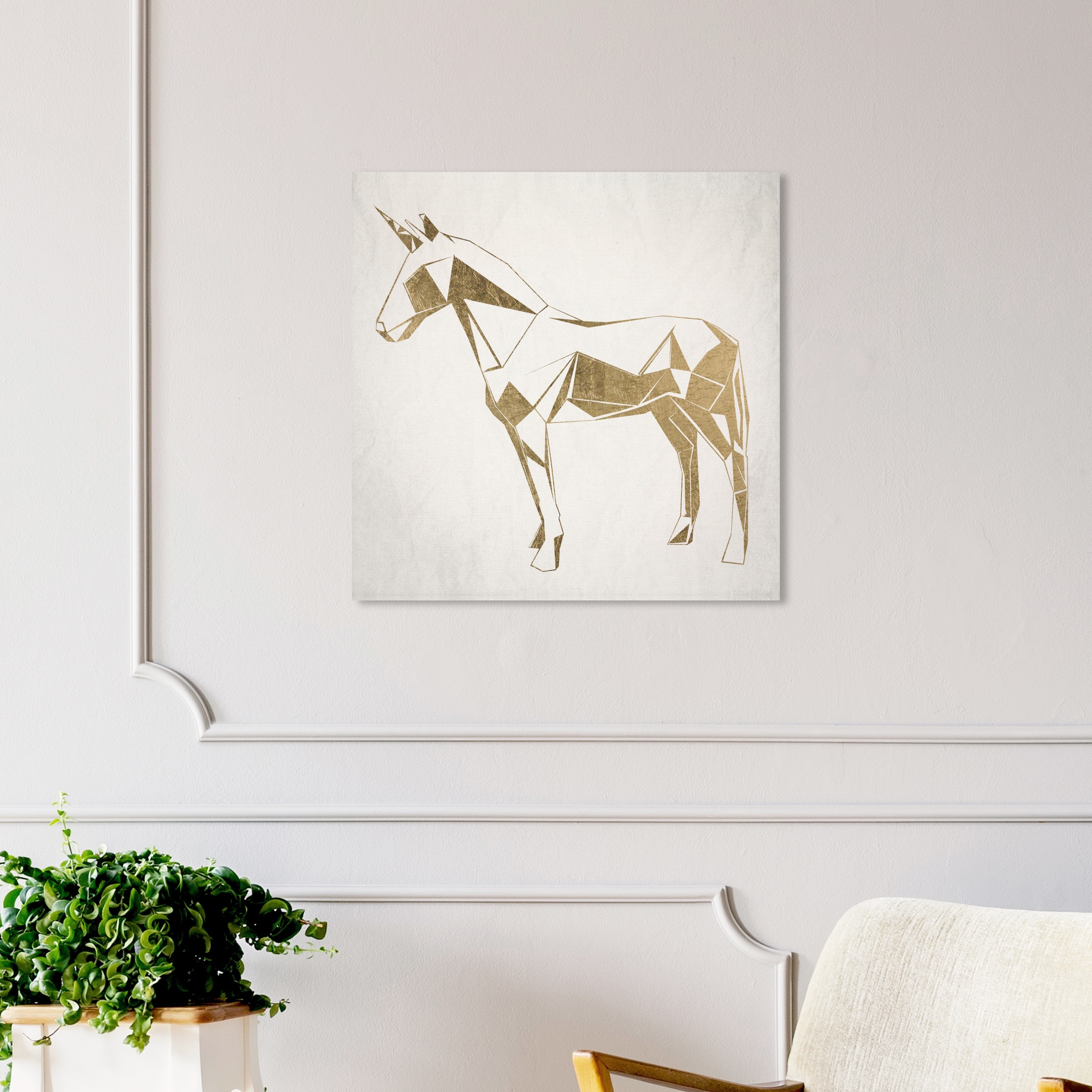 Shop Oliver Gal Gold Geo Unicorn Abstract Wall Art Canvas Print Geometric Gold White Overstock 32195409