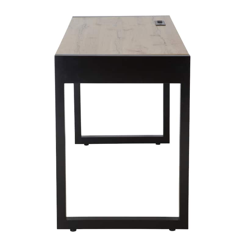 Q-Max 52"W Writing Desk With Two Drawers, Power Outlet, USB Ports - Modern Computer Table - Work Desk for Home, Office, Bedroom