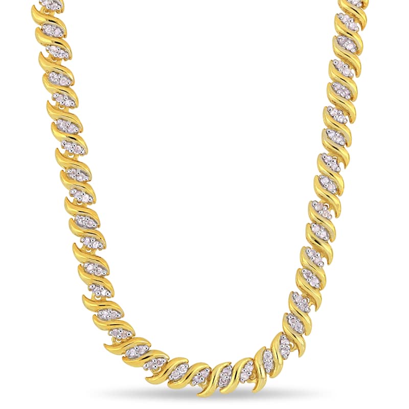 Miadora 1ct TDW Diamond S-Link Tennis Necklace in Yellow Plated Sterling Silver