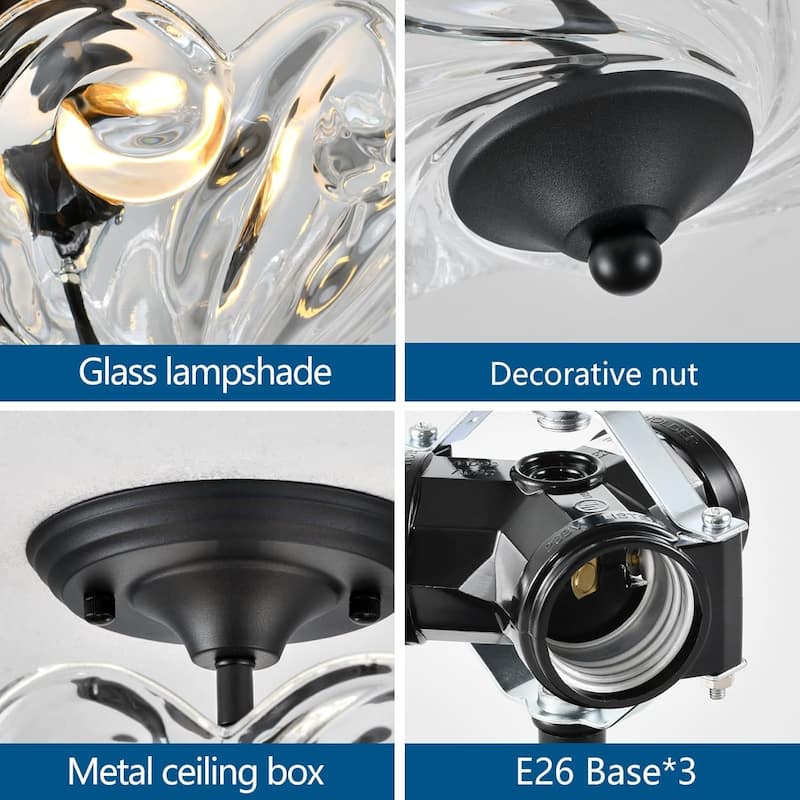 3-light ceiling light black bedroom light glass entryway light