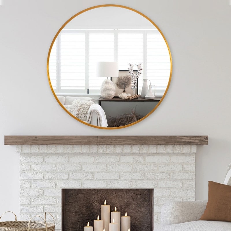 Classic Round Accent Bathroom Mirror Metal Frame Hanging Wall Mounted Circle Mirror for Wall Decor Vanity Entryway Living Room