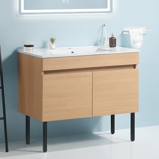 Light Oak Bathroom Vanity with Ceramic Sink,Soft Close/Solid Frame ...