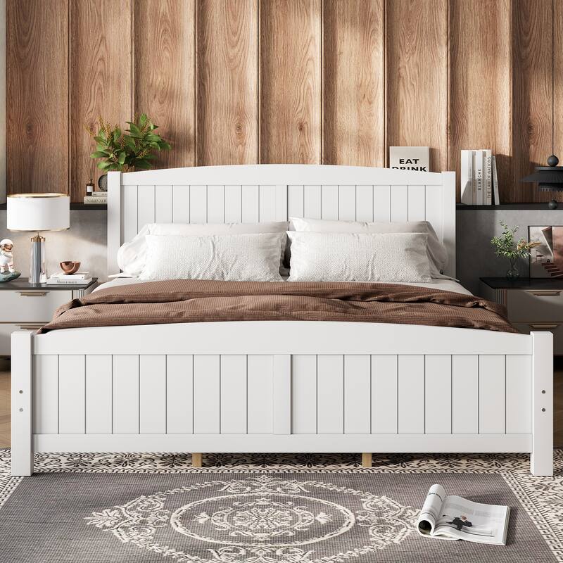 King/Queen/Full Size Platform Bed, Solid Wood Bed Frame with Support Slats, No Box Spring Needed, Sturdy Structure - White - King