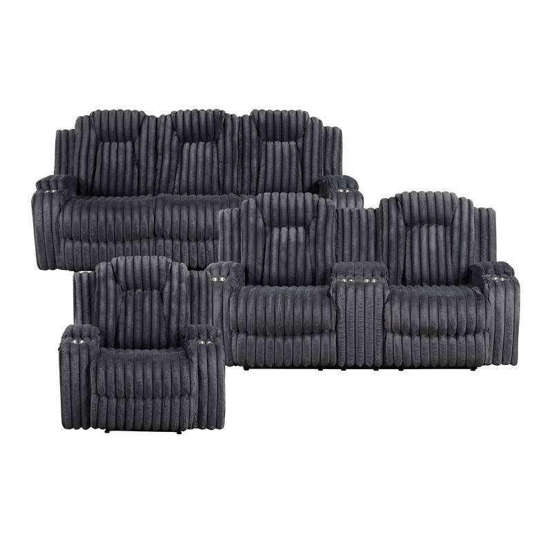 Brynda Corduroy 3-Piece Manual Double Reclining Sofa Sets - Dark Gray