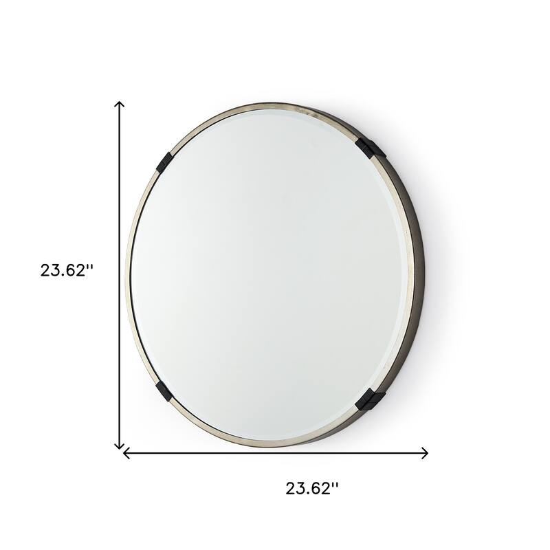 HomeRoots 24" Gold And Black Metal Round Framed Accent Mirror - 23.62 in. x 23.62 in. x 1.77 in.