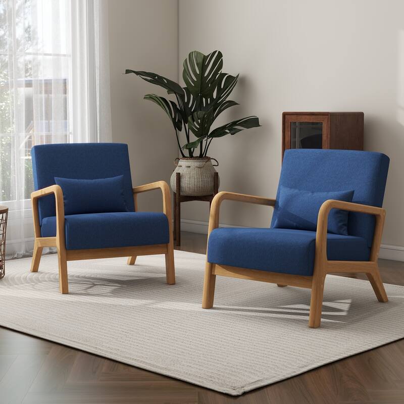 Briston 2 Set Mid Century Modern Wood Accent Chairs with pillow