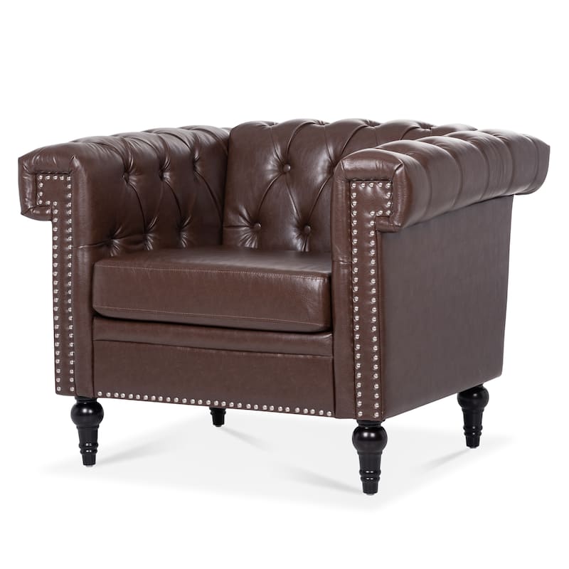 38.98" Buttons Tufted Accent Chair with Birch Legs