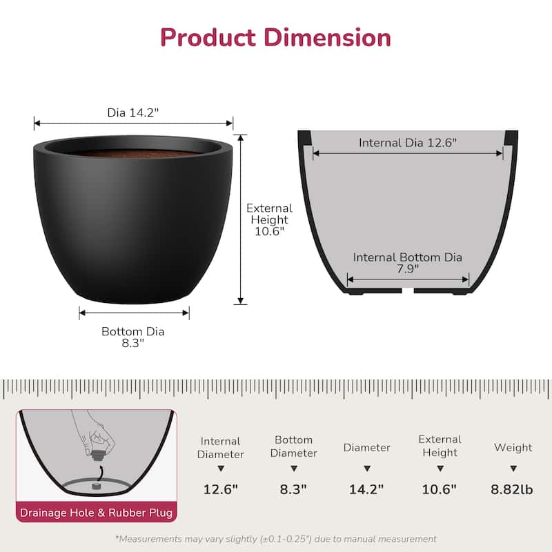 Concrete Round Planter with Enhanced Interior Pot with Drainage Holes