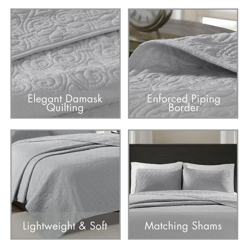 Madison Park Mansfield Reversible Oversized 3-piece Solid Texture Bedspread Quilt Set with Matching Shams