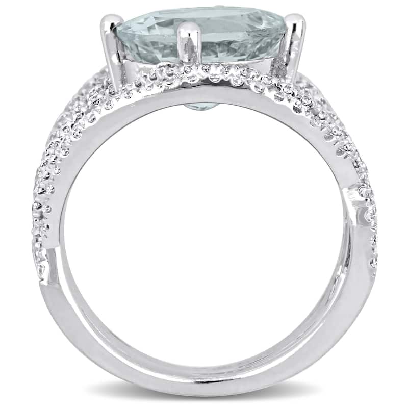 Miadora 3ct TGW Oval-Cut Aquamarine 1 3/8ct TDW Diamond InterTDWined Design Ring in 14k White Gold