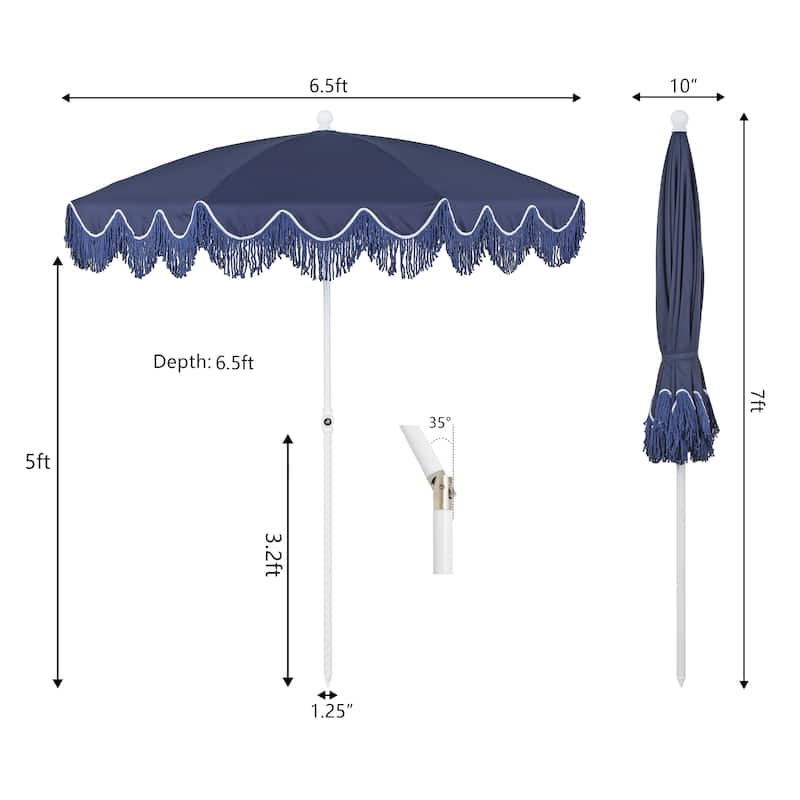 Mariner 6.5ft Classic Fringe Umbrella w/ Tilt & Bag