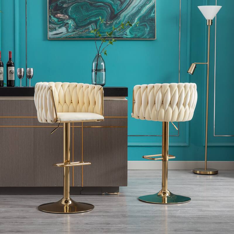 Ostweer Furniture Set of 2 Ivory Simple Swivel Bar Stools