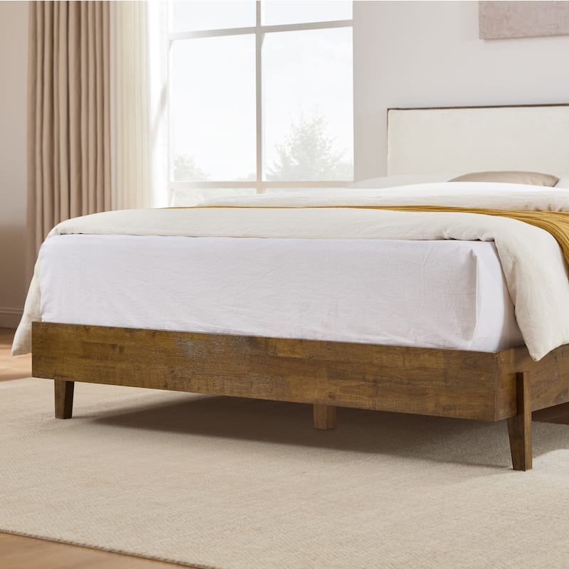 Spruce & Spring Modern Bouclé Platform Bed with Upholstered Headboard & Solid Wood Frame