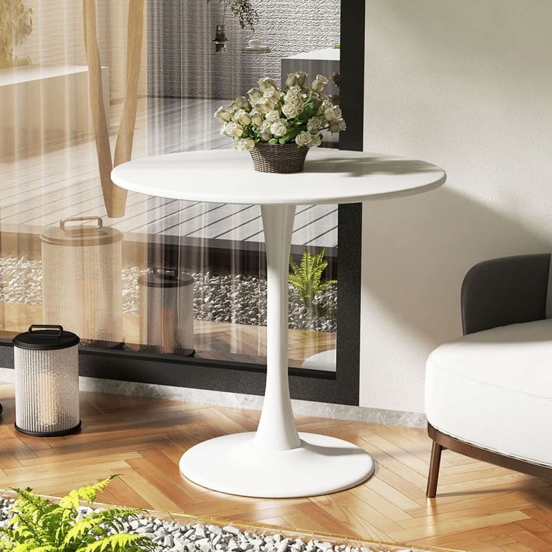 Grondin Mid-Century Modern Round Kitchen or Dining Table with Premium MDF Top and Steel Pedestal Base for Dining Room