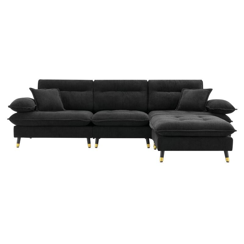 106" Chenille L-Shaped Sectional Sofa with Ottoman