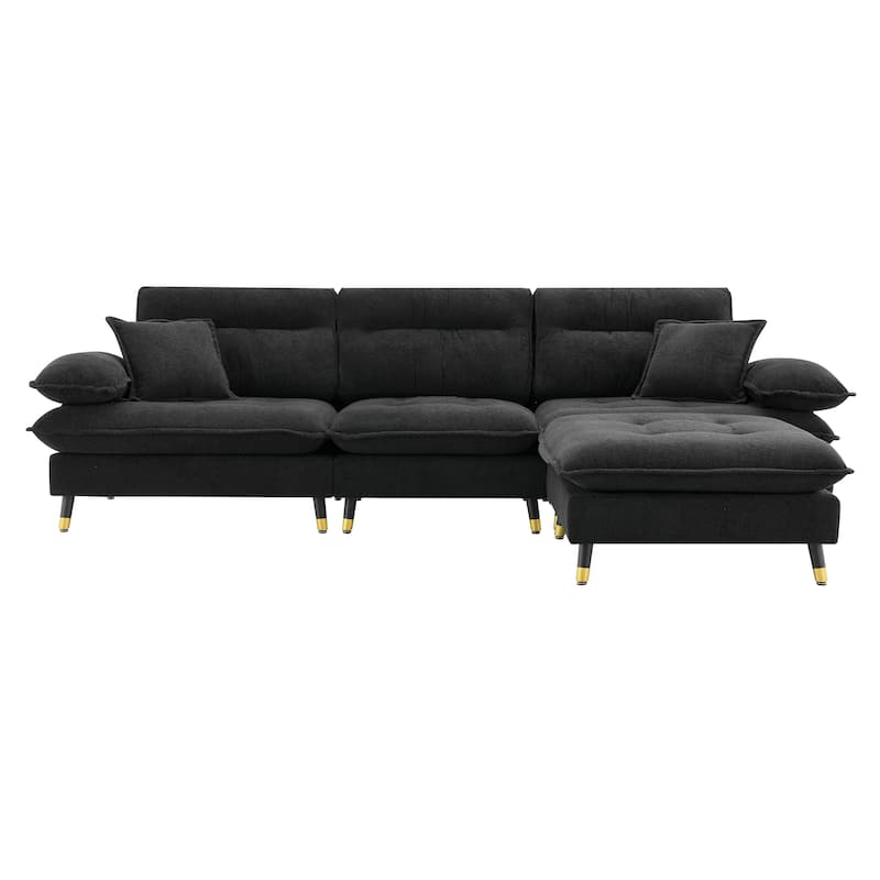 Black 106" L-Shaped 4-Seater Convertible Sofa with Movable Ottoman