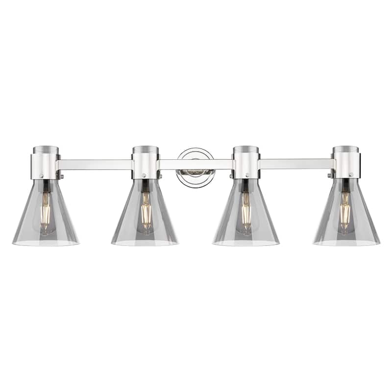 Innovations Lighting Downtown Urban - Lawton Cone - 4 Light 34" Wall-Mounted Bath Vanity Light - Polished Nickel, Light Smoke