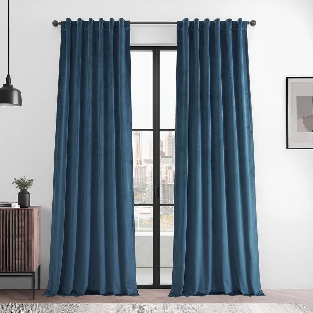 Exclusive Fabrics Basic Deluxe Velvet Room Darkening Curtain Pair - 2 Panels Window Curtains