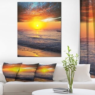 Designart "Bright Sunset over Blue Waters" Modern Beach Canvas Art ...