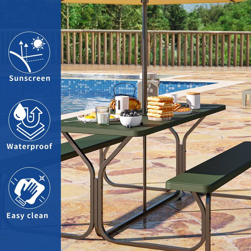 Moasis 6FT HDPE Outdoor Picnic Table Set Bench Set with Metal Base On