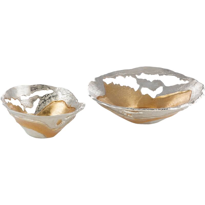Molakos Modern Aluminum Decorative Bowls (2 Pieces) - 12" x 11.5" x 5.25", 18.25" x 17" x 5.5"